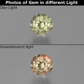 0.78カラットの天然グリーンからピンク色が変わるダイアスポア、ラウンドカット、VS