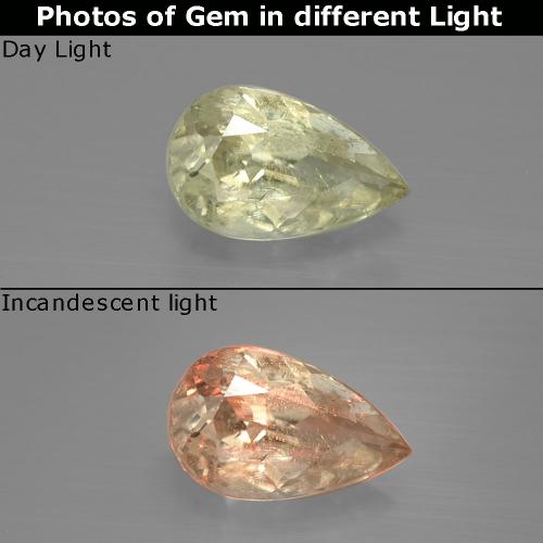 1.22カラットの天然ライトイエローカラーチェンジダイアスポア、洋梨の形、SI