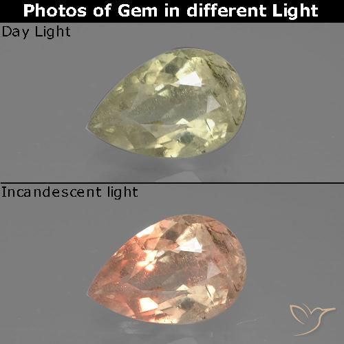 1.32ct 天然 ライトイエロー カラーチェンジディアスポラ, 洋梨の形, SI