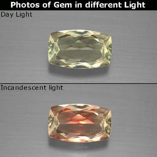 1.29カラットの天然薄いイエロー色が変わるダイアスポア、クッションカット、VS