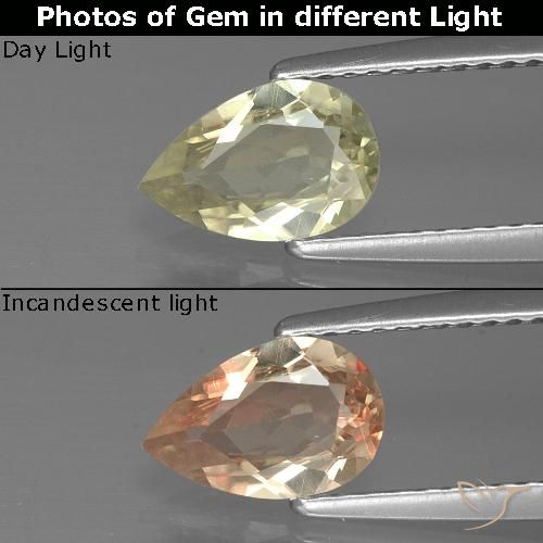 0.89ct 天然 ライトイエロー カラーチェンジディアスポラ, 洋梨の形, VVS-VS