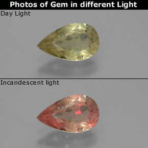 0.99カラットの天然グリーン/ピンク色が変わるダイアスポア、洋梨の形、VS-SI