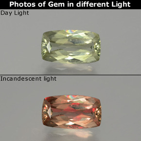 1.08カラットの天然グリーン/ピンク色が変わるダイアスポア、クッションカット、VS-SI