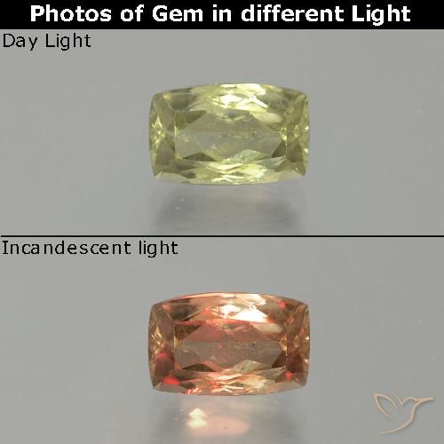 1.15カラットの天然イエローベージュ色が変わるダイアスポア、クッションカット、SI