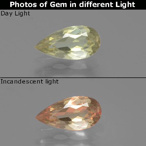 0.93カラットの天然ライトイエロー色が変わるダイアスポア、洋梨の形、VS