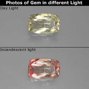 0.78カラットの天然グリーン/ピンク色が変わるダイアスポア、クッションカット、VS-SI