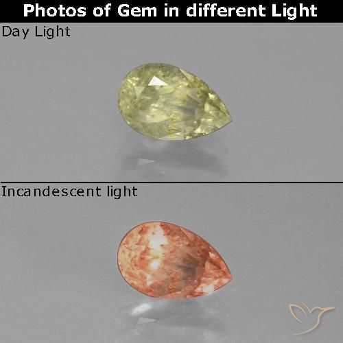 0.96ct 天然 ミディアムイエロー カラーチェンジディアスポラ, 洋梨の形, SI