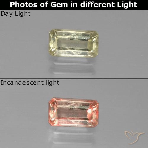 0.78ct 天然 非常に薄い黄色 カラーチェンジディアスポラ, エメラルドカット, VS