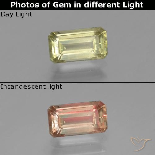 1.07ct 天然 イエローグリーン カラーチェンジディアスポラ, エメラルドカット, VS-SI