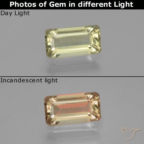 1.12ct 天然 ライトイエロー カラーチェンジディアスポラ, エメラルドカット, VS