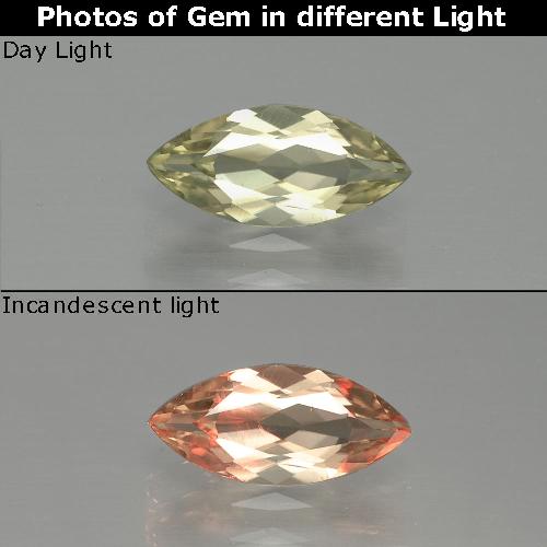 1.13カラットの天然非常に薄い黄色色が変わるダイアスポア、マーキーズ、VS