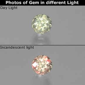 0.63カラットの天然薄いイエロー色が変わるダイアスポア、ラウンドカット、VS
