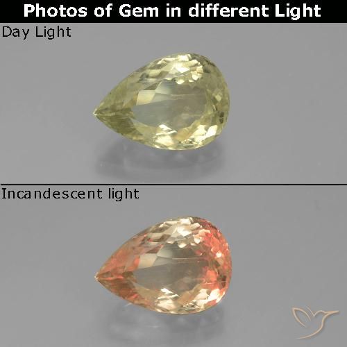 3.24ct 天然 非常に薄い黄色 カラーチェンジディアスポラ, 洋梨の形, VS-SI