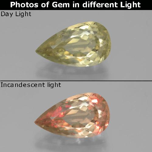 3.30カラットの天然非常に薄い黄色色が変わるダイアスポア、洋梨の形、VS