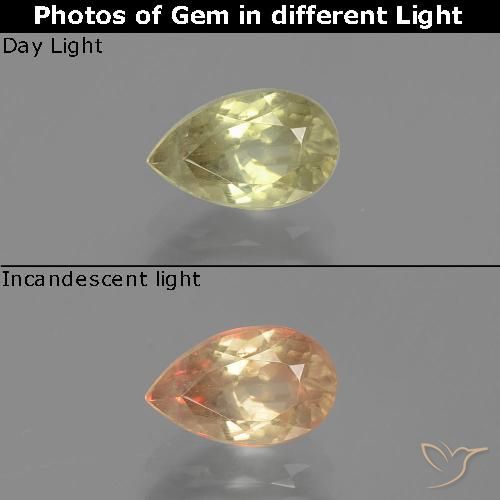 1.13ct 天然 非常に薄い黄色 カラーチェンジディアスポラ, 洋梨の形, VS-SI