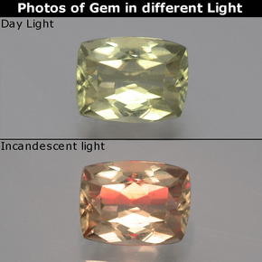 1.66カラットの天然グリーン/ピンク色が変わるダイアスポア、クッションカット、VVS-VS