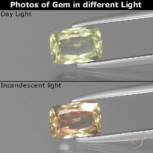 1.13ct 天然 非常に薄い黄色 カラーチェンジディアスポラ, クッション, VVS