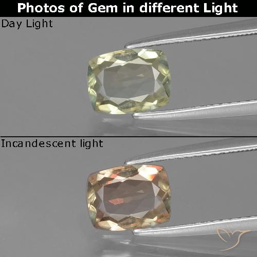 1.14ct 天然 ライトイエロー カラーチェンジディアスポラ, クッション, VS