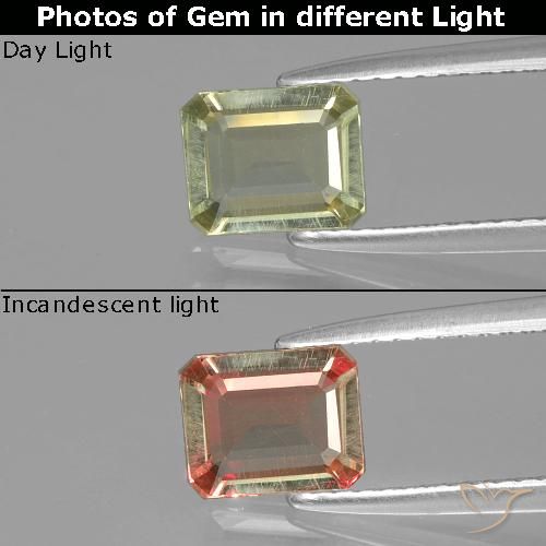 0.90ct 天然 薄いイエロー カラーチェンジディアスポラ, エメラルドカット, VVS-VS