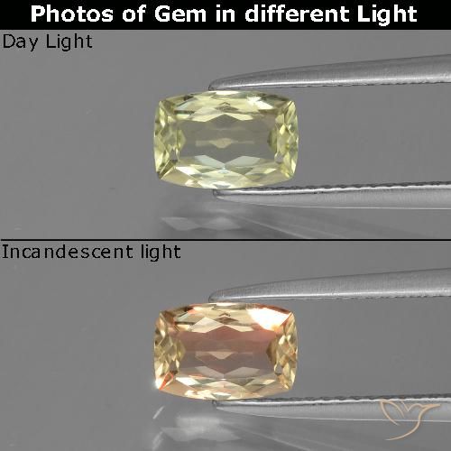 1.39ct 天然 ライトイエロー カラーチェンジディアスポラ, クッション, VS