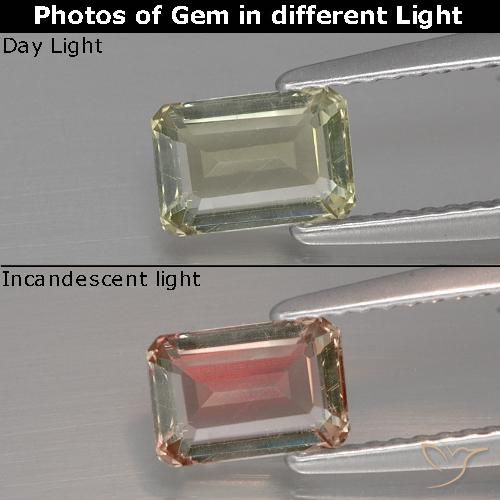 1.04ct 天然 非常に薄い黄色 カラーチェンジディアスポラ, エメラルドカット, VVS-VS