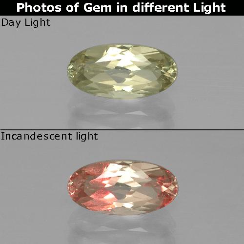 1.36カラットの天然非常に薄い黄色色が変わるダイアスポア、オーバルカット、VVS-VS