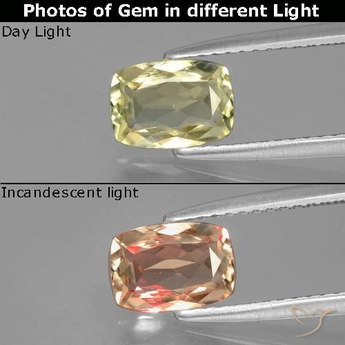 1.14ct 天然 ミディアムイエロー カラーチェンジディアスポラ, クッション, VVS-VS