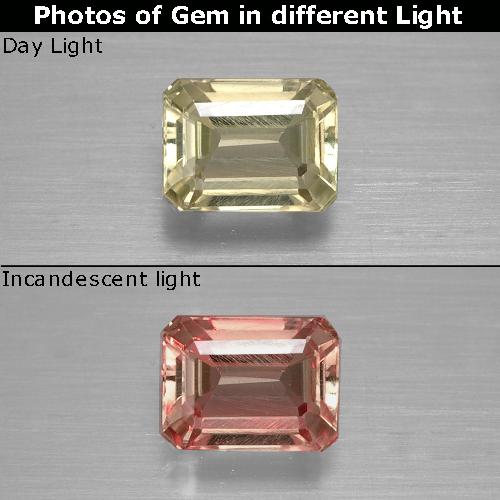 1.11カラットの天然ライトゴールデンイエロー色が変わるダイアスポア、エメラルドカット、VVS-VS