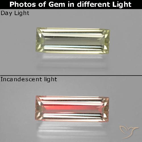 1.18カラットの天然非常に薄い黄色色が変わるダイアスポア、バゲット、VVS