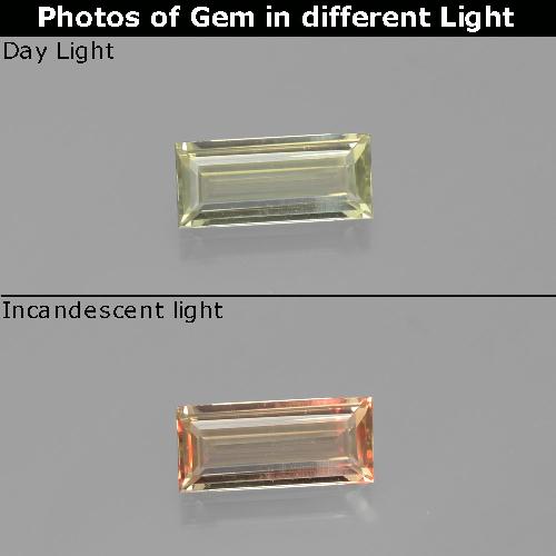 1.32カラットの天然ライトイエローカラーチェンジダイアスポア（10.4×4.6 mm・バゲット）