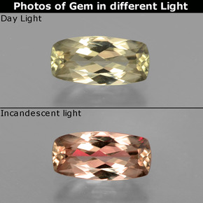 1.35カラットの天然グリーン/ピンク色が変わるダイアスポア、クッションカット、VVS-VS