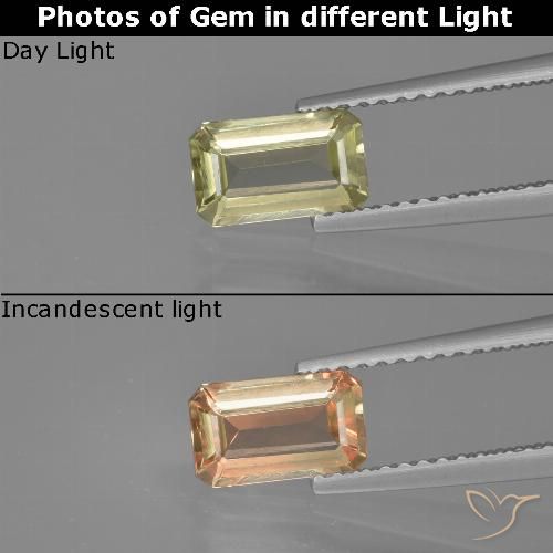 0.91ct 天然 イエローベージュ カラーチェンジディアスポラ, エメラルドカット, VVS-VS