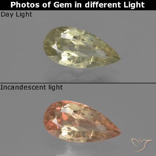 1.36ct 天然 茶色がかった黄色 カラーチェンジディアスポラ, 洋梨の形, VS-SI