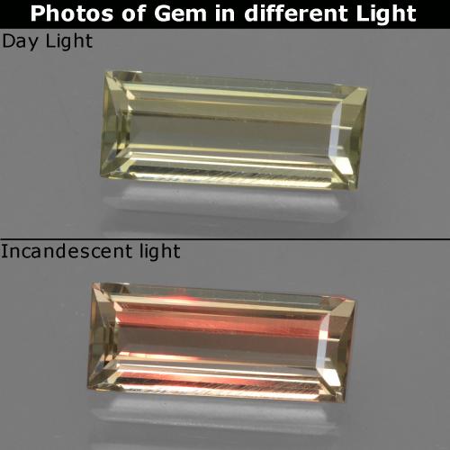 1.43カラットの天然茶色がかった黄色カラーチェンジダイアスポア（10.7×4.4 mm・バゲット）