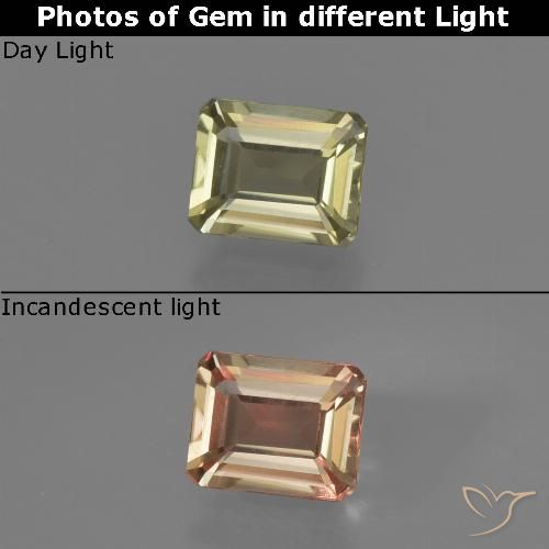 0.65ct 天然 ライトイエロー カラーチェンジディアスポラ, エメラルドカット, VS