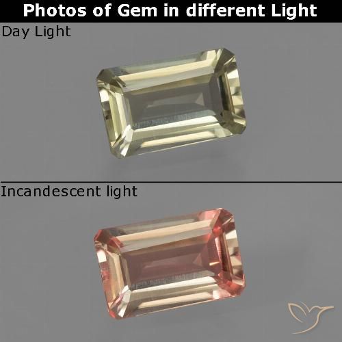 0.83カラットの天然茶色がかった黄色カラーチェンジダイアスポア（7.1×4.6 mm・エメラルドカット）