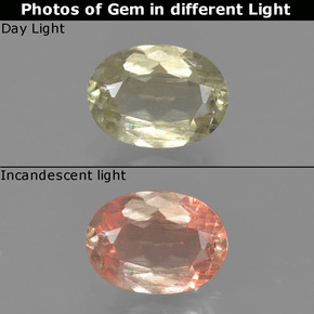 0.90カラットの天然ライトイエロー色が変わるダイアスポア、オーバルカット、VS-SI