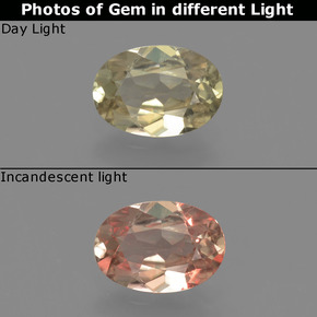 0.73カラットの天然茶色がかった黄色色が変わるダイアスポア、オーバルカット、VVS-VS