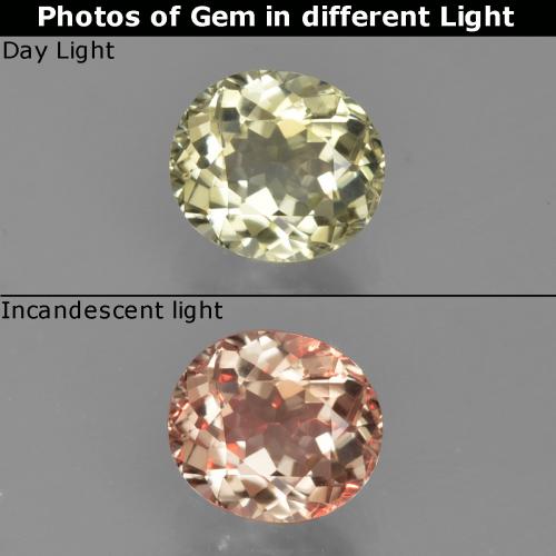 0.85カラットの天然非常に薄い黄色色が変わるダイアスポア、オーバルカット、VS