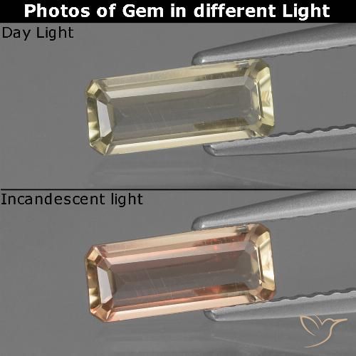 0.84ct 天然 薄いイエロー カラーチェンジディアスポラ, エメラルドカット, VVS-VS