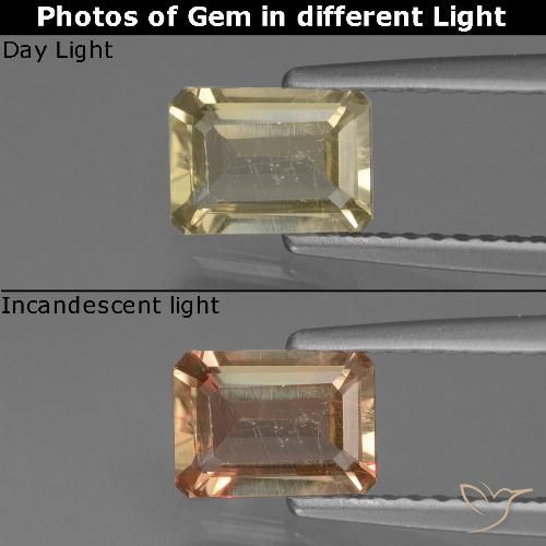 0.78ct 天然 ミディアムイエロー カラーチェンジディアスポラ, エメラルドカット, VS