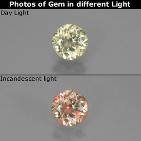 0.53カラットの天然グリーン/ピンク色が変わるダイアスポア、ラウンドカット、VS