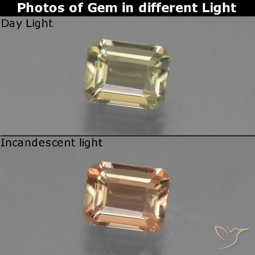 0.95ct 天然 薄いイエロー カラーチェンジディアスポラ, エメラルドカット, VVS-VS