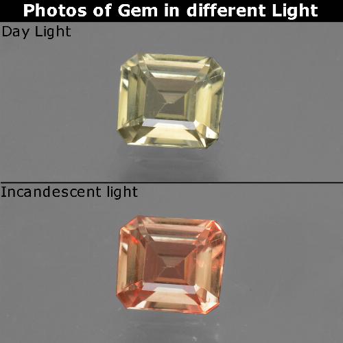 0.72カラットの天然非常に薄い黄色色が変わるダイアスポア、エメラルドカット、VVS-VS