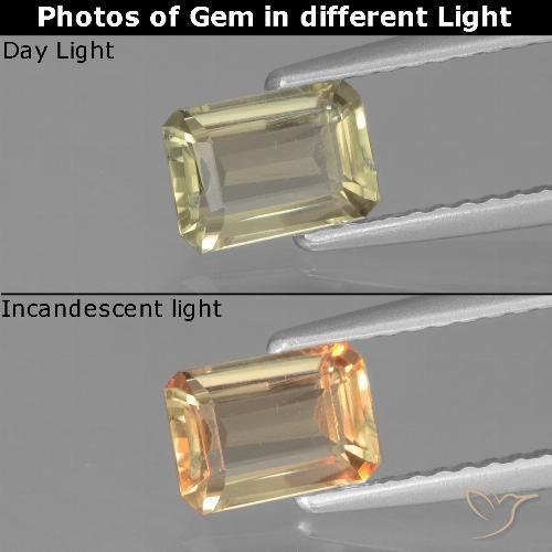 0.86ct 天然 非常に薄い黄色 カラーチェンジディアスポラ, エメラルドカット, VVS-VS