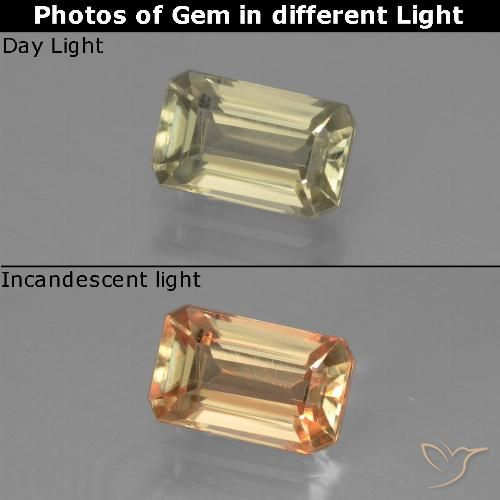 0.90ct 天然 メロウイエロー カラーチェンジディアスポラ, エメラルドカット, VVS-VS