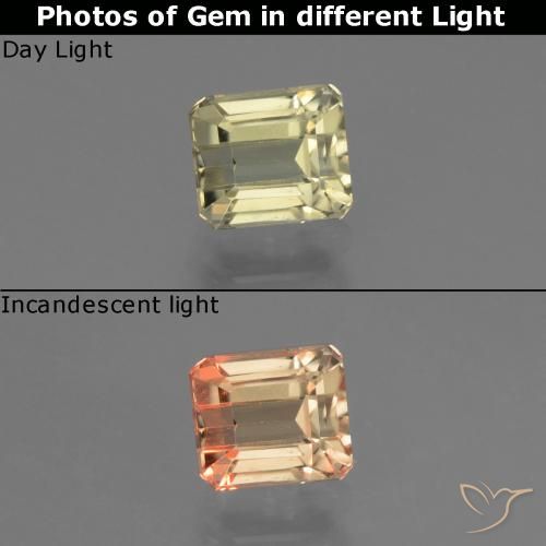 1.07ct 天然 非常に薄い黄色 カラーチェンジディアスポラ, エメラルドカット, VS