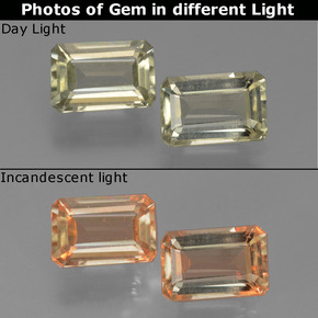 カラットの天然グリーン/ピンクカラーチェンジダイアスポア（6.9×4.5 mm・エメラルドカット）
