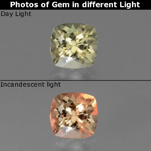 0.94カラットの天然イエローベージュ色が変わるダイアスポア、クッションカット、VS