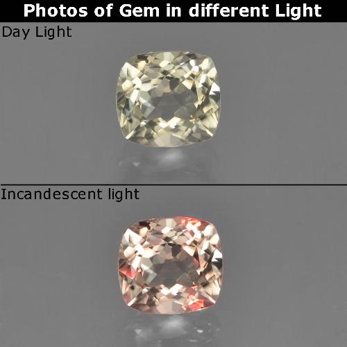 0.77カラットの天然非常に薄いゴールデンイエロー色が変わるダイアスポア、クッションカット、VVS